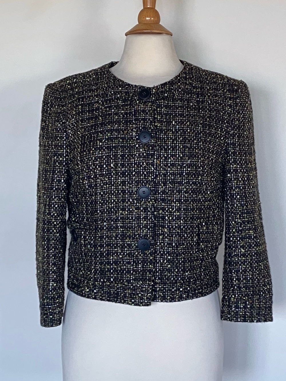 Chaus Classic Metallic Tweed Cropped Jacket - Women's Medium